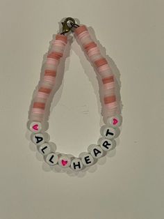 This all heart bracelet is a perfect gift for you or a good friend. Casual Beaded Bracelets With Heart Charm For Friendship, Heart Shaped Letter Beads Jewelry For Friendship, Friendship Heart Beads Jewelry, Handmade Heart Beaded Bracelet For Friendship, Handmade Heart Bracelet With Round Beads For Friendship, Casual Heart Beads Bracelets For Valentine's Day, Casual Valentine's Day Jewelry Bracelet, Cute Heart Beads Beaded Bracelets For Valentine's Day, Cute Heart Beaded Bracelets For Valentine's Day