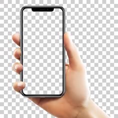 a hand holding a cell phone with a white screen on the top and bottom half