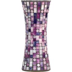 a purple vase with white dots on it