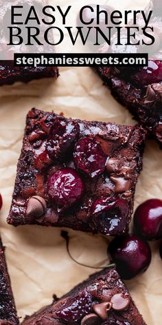 brownies with cherries on top and the words easy cherry brownies above them