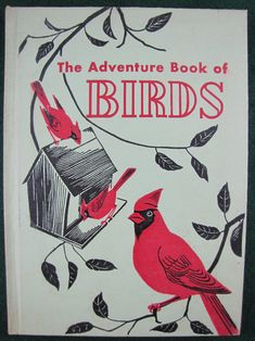 an old children's book with birds on the cover and in front is a birdhouse