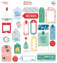 christmas tags and stickers on a white background