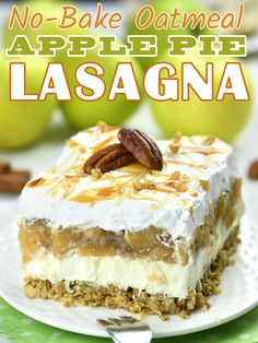 no - bake oatmeal apple pie lasagna on a plate