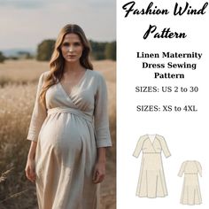 Instant Elegance in a Click:  Linen Maternity  Dress sewing pattern,Surplice Dress is available as an instant download (pdf) sewing pattern pack in a variety of sizes including plus sizes Transform your sewing experience with our Digital Download offering - a meticulously crafted bundle of sophistication and style. Here's what makes it extraordinary: 👗 Versatile Sizing Options: US Sizes: 2, 4, 6, 8, 10, 12, 14, 16, 18, 20, 22, 24, 26, 28, 30 Standard Sizes: XS, S, M, L, XL, 2XL, 3XL, 4XL 📏 Ada Fitted Maternity Dress With Surplice Neckline, Free Maternity Sewing Patterns, Linen Maternity Dress, Maternity Dress Pattern, Linen Maternity, Surplice Dress, Cottagecore Dress, Fashion Design Sketches, Dress Sewing Pattern