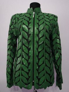 Green Leather Jacket Leaf Woman Leather Jacket Zip Short Genuine Lambskin Handmade Lightweight Meshed Tulle All Colors Soft Real Skin D04 All Regular and Plus Sizes ( US Womens: 6 - 8 - 10 - 12 - 14 - 16 - 18 - 20 - 22 ) are Available in All Colors. In Black White Brown Yellow Pink Beige Blue Green Navy Blue Red Purple Burgundy Silver Orange Light Blue ... 100% Made in TURKEY! Free Worldwide Shipping by Ups.  SIZES & MEASUREMENTS: For NOW , All Regular and Plus Sizes ( US Womens: 6 - 8 - 10 - 12 Real Skin, Green Leather Jackets, Leather Leaf, Women Design, Leather Pieces, Jacket Design, Leather Jackets Women, Pink Beige, Jacket Women