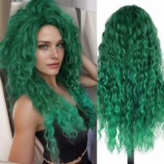 PRICES MAY VARY. 1.Introducing our Hair Replacement Wigs – Choose from Green Colored, for a stunning and natural look. Perfect for cosplay, outfits daily use, or a fun costume St. Patrick's Day party! 2.Transform your style with our versatile long green wig! Designed with a water wave and natural curl, it's soft and comfortable for all day wear. Ideal for young women or anyone looking for a trendy new look. 3.Our synthetic cosplay wig is a game-changer! With its unique free part hair roots desig Green Curly Wig, Ash Blonde Wig, Cuban Twist Hair, Long Curly Wigs, Roots Design, Full Lace Wig Glueless, Ash Blonde Highlights, Party Wig, Green Wig