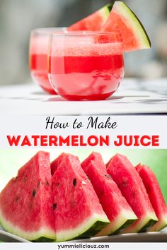 how to make watermelon juice in the microwave and on the table with text overlay