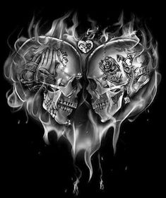 Skull Couple Tattoo, Fire Tattoos, Herren Hand Tattoos, Skull Rose Tattoos, Skull Quote, Skull Fire, Lowrider Art, Skull Art Drawing, Skull Pictures