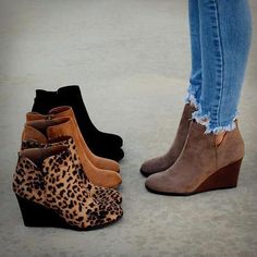 Leopard Ankle Boots, Shoes Boots Ankle, High Heel Wedges, Platform Ankle Boots, Womens Wedges, Outfit Casual, Womens Shoes Wedges, Heeled Ankle Boots, Lace Boots