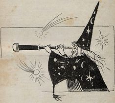 a drawing of a wizard flying through the air with a wand in it's hand