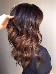 Caramel Ombre Balayage For Brunettes - I love this Stacie. Maybe we should try something like this instead of the purple? Color Melting Hair, Rich Brown Hair, Caramel Ombre, Rambut Brunette, Chocolate Brown Hair Color, Hair Color Chocolate, Brown Hair Dye, Chocolate Hair