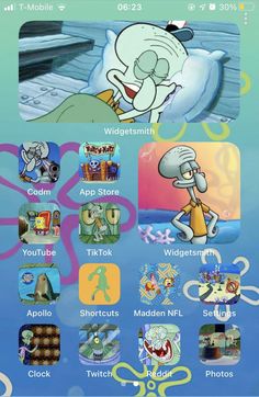 an animated cartoon character on the screen of a cell phone, with other characters in it