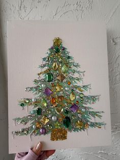 Jeweled Christmas Tree Canvas Art 11x14 Christmas Decor Christmas Decorative Mini Christmas Tree - Etsy Altered Art Christmas, Christmas Tree Canvas Art, Tree Canvas Art, Christmas Jewelry Diy, Christmas Tree Canvas, Costume Jewelry Crafts, Jeweled Christmas Trees, Jeweled Christmas, North Miami Beach