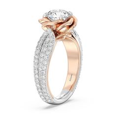 a rose gold and white diamond engagement ring