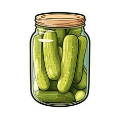 a jar filled with pickles sitting on top of a table