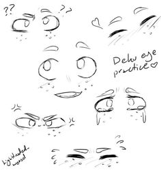 an image of different expressions drawn in ink on paper with the words delu eee prohize