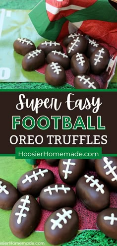 chocolate football oreo truffles with the words super easy on them