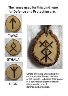 an image of wooden pendants with different symbols on the front and back of them