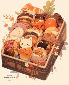 a box filled with lots of different types of donuts on top of each other