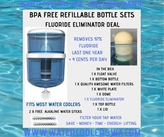 an advertisement for a water filtrator with instructions on how to fill it up