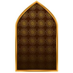 an ornate window with gold trim on a brown wallpaper pattern, in the shape of a flower