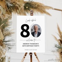 an image of a birthday party sign on a easel