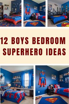 12 Boys Bedroom Superhero Ideas Superhero Bedroom Boys, Marvel Room Decor, Boys Superhero Bedroom, Boys Room Ideas, Cityscape Mural, Bedroom Fall Decor, 3d Spiderman, Diy Superhero