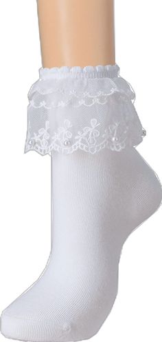 White Stretch Lace Trim Hosiery, Summer Lace Trim Fitted Socks, Fitted Lace Trim Socks For Summer, White Stretch Hosiery With Lace Trim, White Lace Trim Socks For Summer, Summer White Socks With Lace Trim, Fitted White Ruffled Socks, Fitted Ruffled Socks For Summer, White Stretch Socks With Ruffles