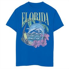 He's sure to adore the design of this Boys 8-20 Florida Beach Dolphin Waves Surfboard Hibiscus Graphic Tee. He's sure to adore the design of this Boys 8-20 Florida Beach Dolphin Waves Surfboard Hibiscus Graphic Tee. FEATURES Crewneck Short sleevesFABRIC & CARE Cotton Machine wash Imported Size: X Small. Color: Med Blue. Gender: male. Age Group: kids. Blue Graphic Print T-shirt For Family Vacation, Blue Tropical Graphic Print T-shirt, Beach Dolphin, Dolphin Graphic, Florida Beach, Boy Tees, Florida Beaches, Blue Gender, Dolphins