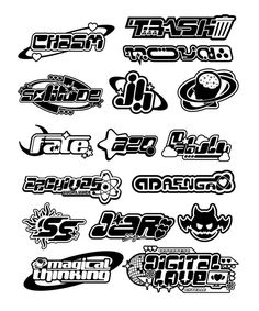 some stickers that are black and white