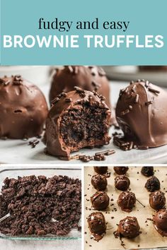 chocolate fudge and easy brownie truffles collage with text overlay