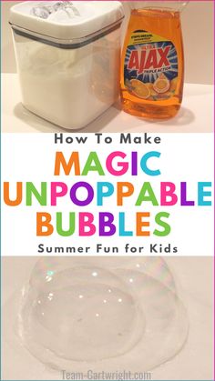 How to make DIY unpoppable bubbles! These 2 ingredient bubbles are super easy to make. This recipe for kids works without corn syrup and without glycerin. You already have the ingredients at home! These are the best magic bubbles. Your kids will love them! #unpoppablebubbles #magicbubbles #diybubbles #bubblerecipe #homemadebubbles Team-Cartwright.com Unpoppable Bubbles, Bubble Recipe, How To Make Bubbles, How To Make Magic, Time For Kids, Homemade Bubbles, Bubble Fun, Summer Fun For Kids