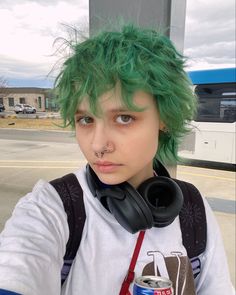 #fashion #aesthetic #greenhair #hairinspo #althairinspo #hairdye #decora #fruitsmag Green Hair With Black Tips, Green Hair Face Claim, Seasick Green Hair, Green Hair Short, Green Short Hair, Green Hair Dye Ideas, Bright Green Hair, Red And Green Hair