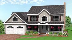 this is an artist's rendering of a two - story house with garages