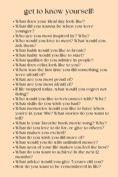 Journal To Know Yourself, Journal Prompts To Know Yourself Better, Things You Can Do To Better Yourself, Get To Know Yourself Journal, How To Feel Grounded, Getting To Know Yourself Journal, Things To Do To Better Yourself, Get To Know Yourself Journal Prompts, Prompts To Get To Know Yourself