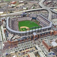 an aerial view of a baseball stadium