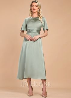 Scoop Elegant A-line Satin Midi Dresses (295269231) - JJ's House