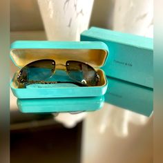 These Rectangular Sunglasses W/ Swarovski Crystals On Both Arms Are Stunning. They Have Never Been Used! Elegant Sunglasses As Gift, Elegant Rectangular Sunglasses For Formal Occasions, Elegant Rimless Glass Sunglasses, Designer Formal Glass Sunglasses, Elegant Formal Sunglasses With Glass Lenses, Elegant Formal Glass Sunglasses, Tiffany Eyeglasses, Tiffany Sunglasses, Crystal Sunglasses