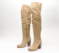 Thought you couldn't? Yes, you can! This thigh-high suede boot features a soft, unlined suede upper and easy-to-wear heel, along with an elastic back panel for a feel-good custom fit. Pair them with your prairie dresses, delicious denim, or leather pencil skirts for boho to beyond-chic looks. From Kelsi Dagger. Trendy Suede Wide Calf Heeled Boots, Trendy Suede Knee-high Boots For Spring, Knee-high Suede Boots For Spring, Fall Suede Knee-high Boots, Tall Shaft Suede Boots For Spring, Tall Suede Boots For Spring, Trendy Suede Knee-high Boots, Trendy Knee-high Suede Boots, Trendy Tall Suede Boots