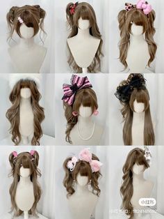 id : D：1824148692 Douyin Curly Hairstyles, Agejo Gyaru Hairstyle, Japanese Festival Hairstyle, Hime Gyaru Hair Accessories, Cute Mannequin Hairstyles, Agejo Hairstyles, Gyaru Hairstyles Curly, Hairstyle On Long Hair, Kawaii Hairstyles Medium Hair