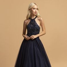 Make A Grand Entrance With Our Stunning Ball Gown, A True Masterpiece Designed To Make You Feel Like A Princess On Your Special Day. This Gown Combines Elegance, Grace, And Intricate Detailing To Create A Breathtaking Ensemble That Will Leave A Lasting Impression. Length: Long Color: Navy Neckline: Halter Silhouette: Ball Gown Sleeve: Sleeveless Back: Open, Zipper Skirt: Layered Embellishments: Beads, Rhinestones Occasion: Romantic Date/Evening/Dinner, Wedding/Bridesmaid, Graduation, Fashion Sho Sleeveless Ball Gown, Blue Embellished A-line Evening Dress, Graduation Fashion, Silver Prom Dress, Vintage Red Dress, Evening Dinner, Zipper Skirt, Plus Size Formal Dresses, Dinner Wedding