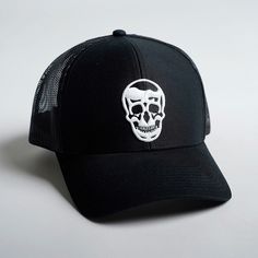 This premium adjustable hat features a custom fit and a breathable mesh back panel. Made from pure cotton, the Gymreapers trucker hat has an embroidered skull on the front, button and eyelet detail on top, and 6 different color options to match your style. Adjustable Skull Print Baseball Cap, Black Skull Baseball Cap For Streetwear, Adjustable Snapback Baseball Cap With Skull Print, Casual Adjustable Trucker Hat With Skull Design, Adjustable Black Baseball Cap With Skull Print, Skull Print Snapback Hat For Streetwear, Streetwear Snapback Hat With Skull Print, Adjustable Skull Hat For Streetwear, Black Snapback Hat With Skull Print