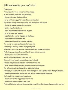 the poem affirmmations for peace of mind