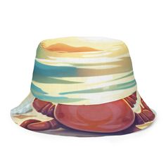 Reversible Bucket Hat with Ai Generated Image of Sun Rising Over Beach and Crab Watching View | Unisex | Breathable | Waterproof | Reversible Design – Jermain Gordon Grand Rising, Images Of Sun, Walking On The Beach, Sun Rising, Beach At Sunset, Reversible Bucket Hat, Beach Fun, Keep Your Cool, Crab