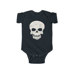 Black Skull Baby Clothes Dress your baby to the nines with this black 100% gothic cotton bodysuit. It has three snap leg closure for easy changing, a comfortable envelope neckline, and a beautiful, durable print that's bound to make your baby even cooler. 💀 100% soft flexible cotton 💀 Light (5.0 oz/yd² (170 g/m 💀 Tear away label 💀 Comfortable envelope neckline 💀 Three snap leg closure 💀 Black color only 💀 666% cool Black Cotton Halloween Onesie, Gothic Black Bodysuit For Halloween, Black Gothic Bodysuit For Halloween, Black Gothic Bodysuit For Costume Party, Fitted Black Cotton Onesie, Fitted Cotton Bodysuit For Halloween, Unisex Black Cotton Onesie, Goth Maternity Outfits, Alternative Baby Clothes