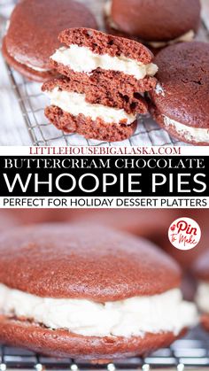 These Chocolate Whoopie Pies are filled with the best light and fluffy cooked buttercream. This Whoopie Pies recipe is just what you need for your Christmas platters this year! Fun to eat and loved by the whole family, these mini whoopie pies are the perfect two-bite treat. Make this Chocolate Whoopie Pies recipe today! #HolidayTreats #ChristmasDesserts #WhoopiePies #BakingFun #MiniTreats #SweetRecipes | @LttlHouseBigAK Mini Whoopie Pies, Holiday Dessert Platter, Christmas Platters, Whoopie Pies Recipe, Whoopie Pie Filling, Whoopie Pie Recipe, Chocolate Whoopie Pies, Christmas Platter, Mini Treats