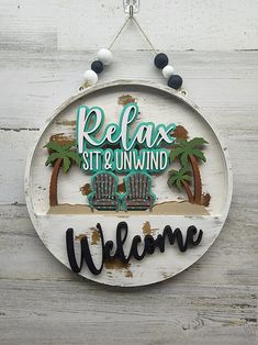 Summertime Relax Insert Welcome Sign | Interchangeable Welcome Sign | Front Door Interchangeable Sign Interchangeable Welcome Sign, Round Welcome Sign, Front Door Welcome Sign, Door Welcome Sign, Welcome Sign Front Door, Interchangeable Sign, Summertime Crafts, Welcome Signs Front Door, Baltic Birch