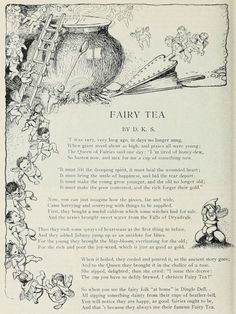 an old children's book page with cartoon characters and text about fairy tea on it