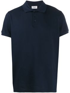 Navy Short Sleeve Polo Shirt With Ribbed Collar, Classic Navy Polo Shirt With Placket Detail, Classic Navy Polo Shirt With Placket, Classic Navy Polo Shirt, Blue Collared T-shirt With Ribbed Collar, Navy Cotton Polo Shirt With Ribbed Collar, Navy Cotton Polo Shirt With Button Closure, Classic Navy Polo Shirt With Johnny Collar, Navy Short Sleeve Cotton Polo Shirt