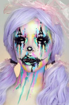 Goth Clown, Real Rapunzel, Beautiful Halloween Makeup, Funky Makeup, Face Paint Makeup, Cool Makeup Looks, Amazing Makeup, Creative Makeup Looks, Clown Makeup